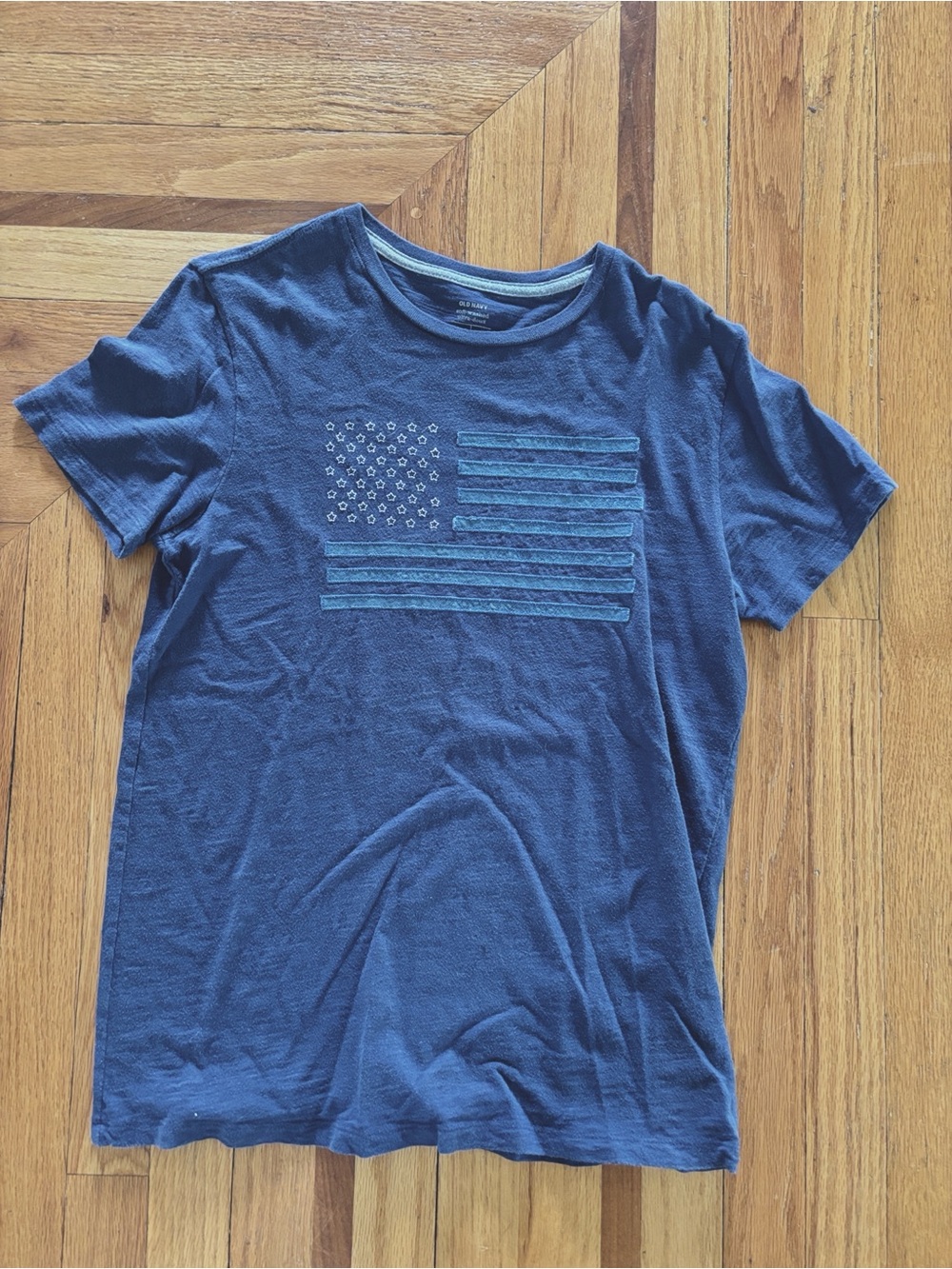 Old Navy Blue Short Sleeve Tee with Tonal Flag Design